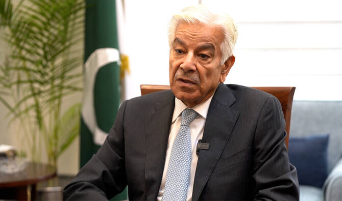Defence Minister Khawaja Asif addressing media on Gaza peace deal concerns.