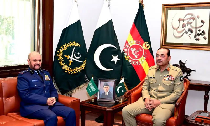 COAS Field Marshal Asim Munir with Saudi CGS General Fayyadh Bin Hameed Al Rowaili at GHQ Rawalpindi