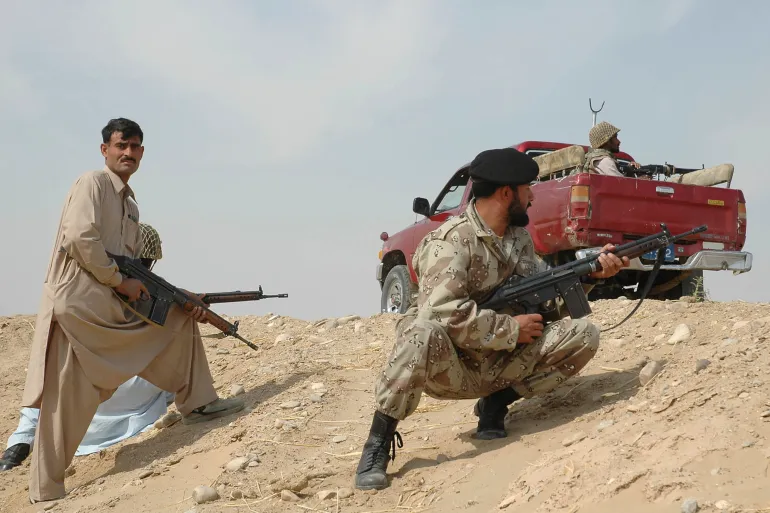 Pakistani security forces conducting an operation against militants in Balochistan province