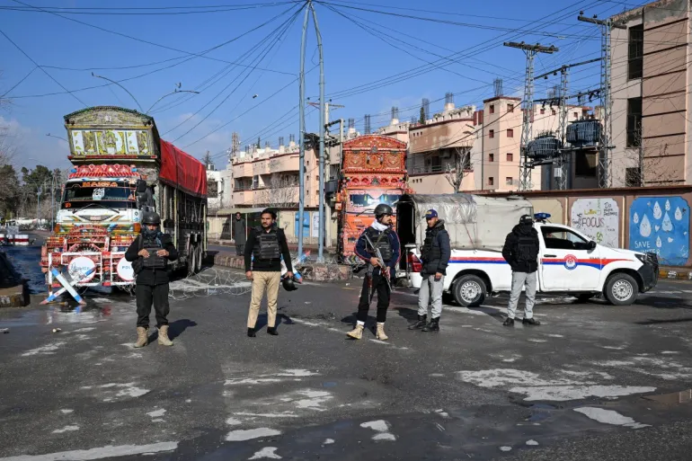 Pakistani security personnel cordon off a road leading to the blast site in the Balochistan provincial capital, Quetta, on Sunday