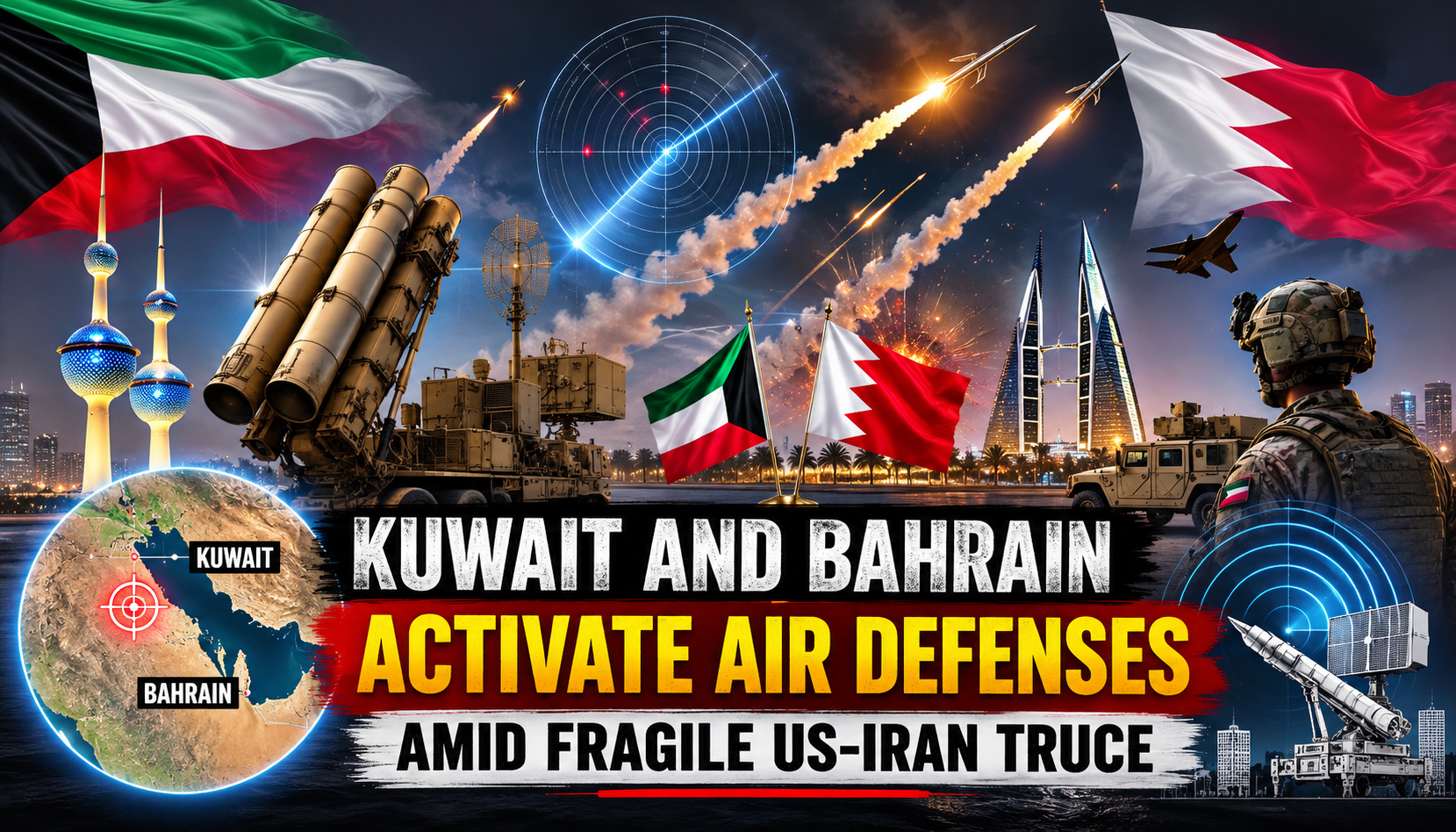 Kuwait and Bahrain activate air defenses in response to missile and drone threats amid a fragile US-Iran truce in the Gulf region.
