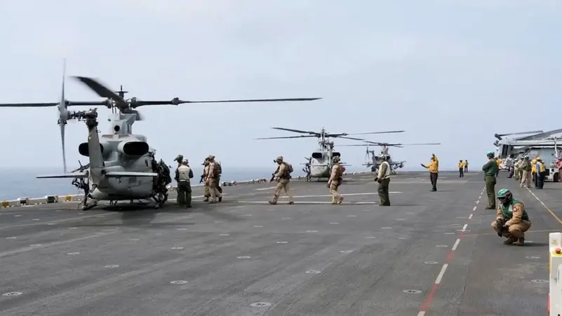 US military aircraft and naval forces during operations amid tensions with Iran in the Middle East.