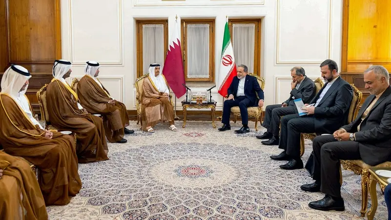 Qatar’s Prime Minister Sheikh Mohammed bin Abdulrahman Al Thani meeting Iranian officials in Tehran amid mediation efforts with the United States.